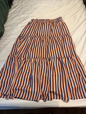 Jade Striped Tiered Maxi Skirt - Blue & Orange & White